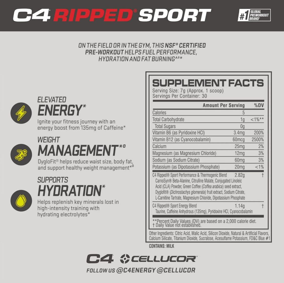 Cellucor C4 Ripped Super Sport Pre Workout Powder, Arctic Snow Cone, 30 Servings
